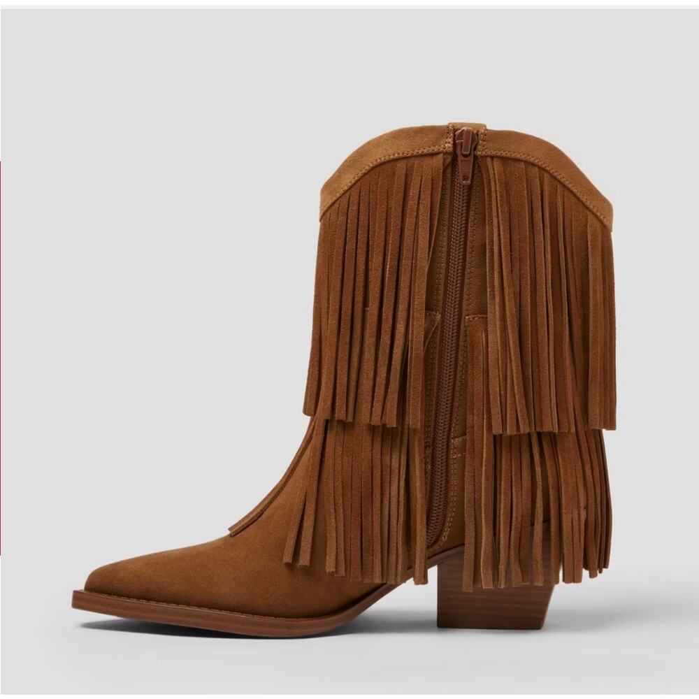 Austin Fringe Western Ankle Boots - Universal Thread - Tan - Women’s 9.5 - Picture 2 of 3